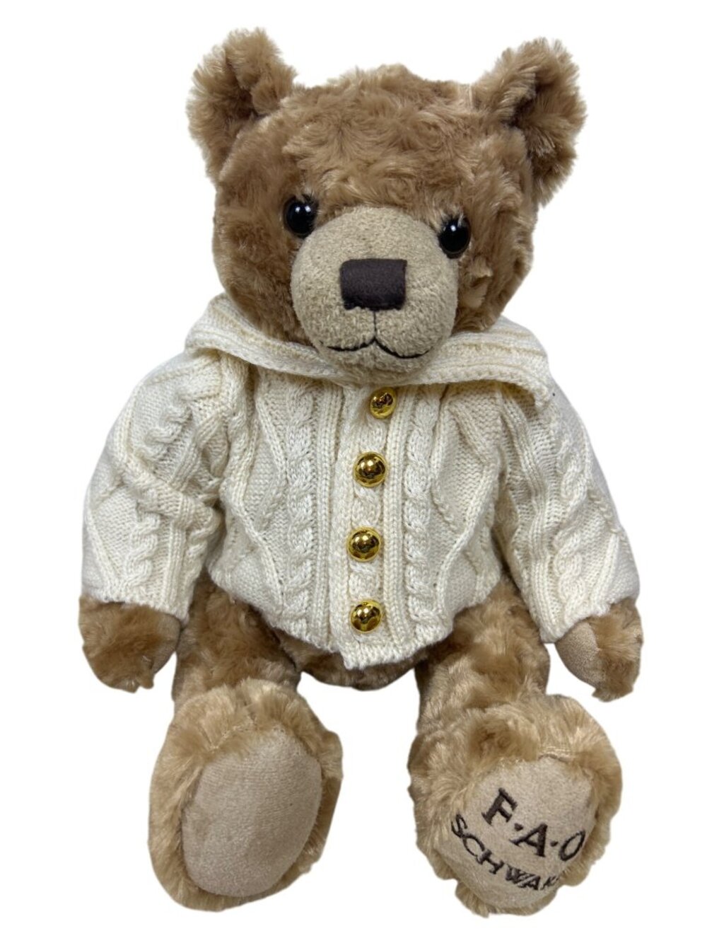 FAO Schwarz Soft Bear Plush 12” Sweater Cardigan Cozy Stuffed Animal Collectible